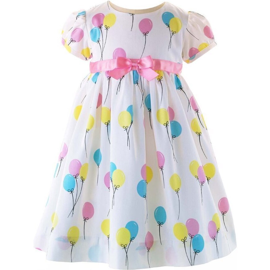 Balloon Print Puff Sleeve Dress, Multicolors - Dresses - 1