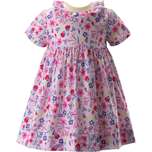 Baby Lily Print Frill Collar Gathered Skirt Dress, Pink