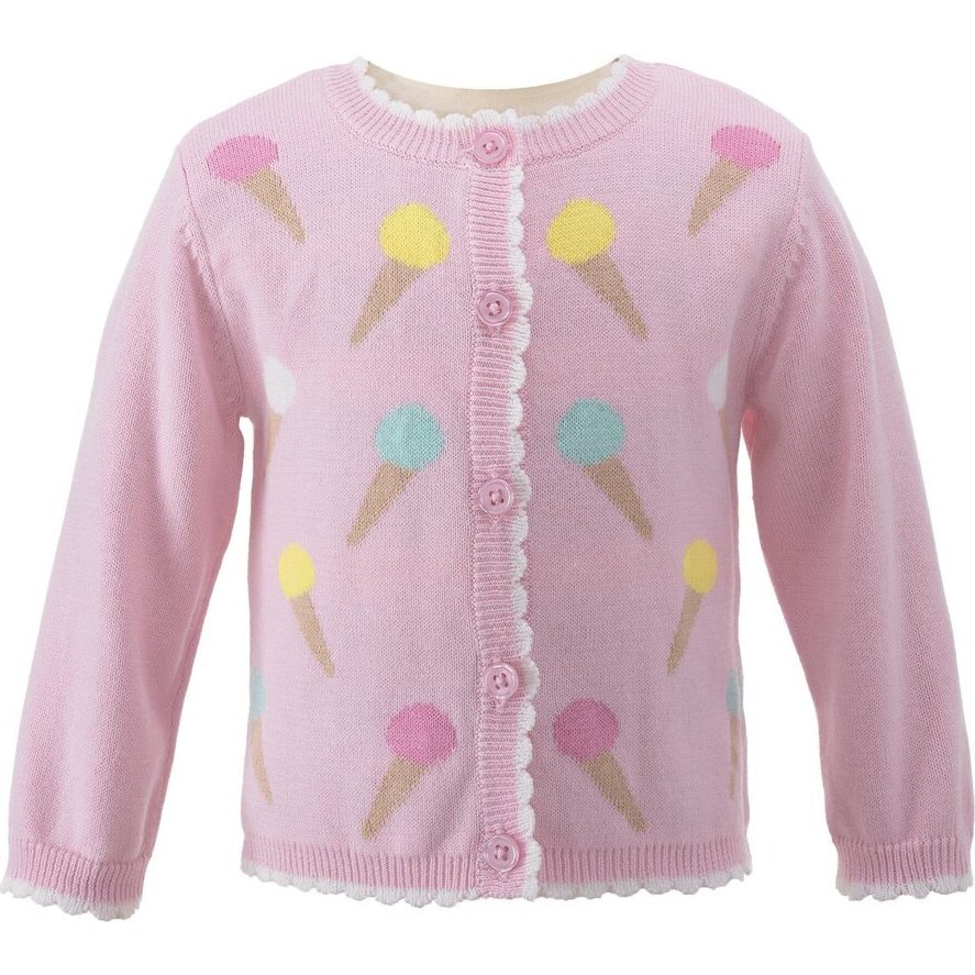 Baby Ice Cream Print Scalloped Trim Cardigan, Pink - Cardigans - 1
