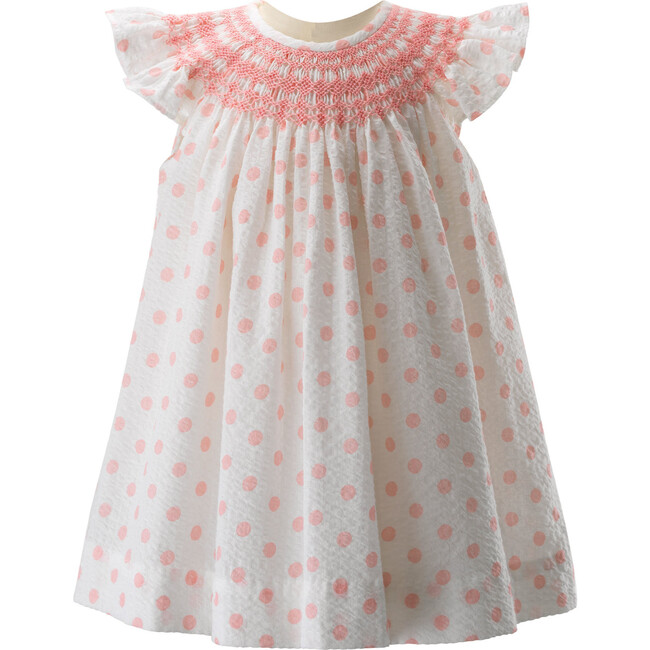 Angel Dot Smocked Dress & Bloomers, Pink & Ivory
