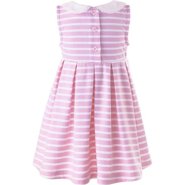 Baby Breton Striped Jersey Dress, Powder Pink & Ivory - Dresses - 2