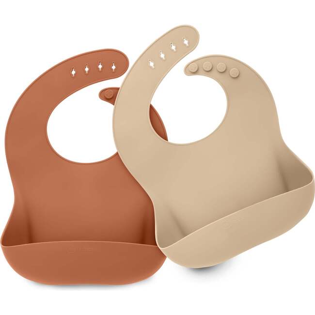 Toddler Prep Silicone Baby Bibs Set, Terracotta (Pack Of 2)