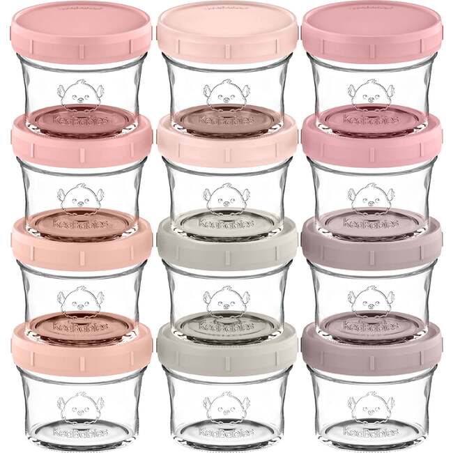 Prep Glass Baby Food Storage Containers With Lids, Roseate (Pack Of 12)