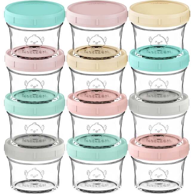 Prep Glass Baby Food Storage Containers With Lids, Pastels (Pack Of 12)