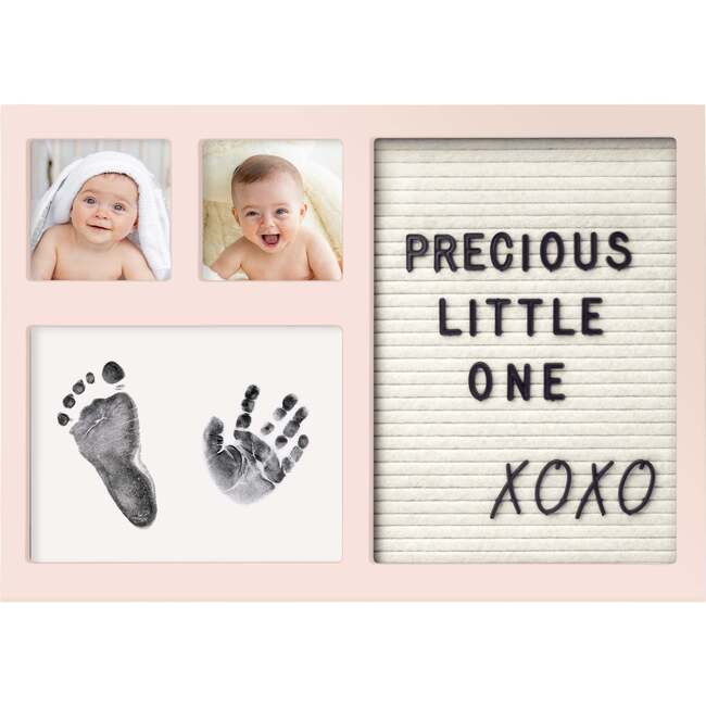 Heartfelt Inkless Baby Hand & Footprint Frame Kit With Letterboard, Petal Pink
