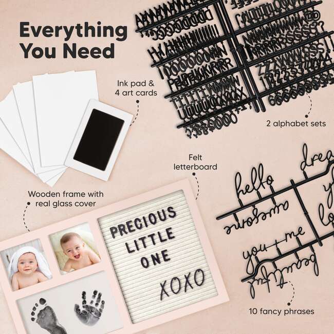 Heartfelt Inkless Baby Hand & Footprint Frame Kit With Letterboard, Petal Pink - Frames - 2