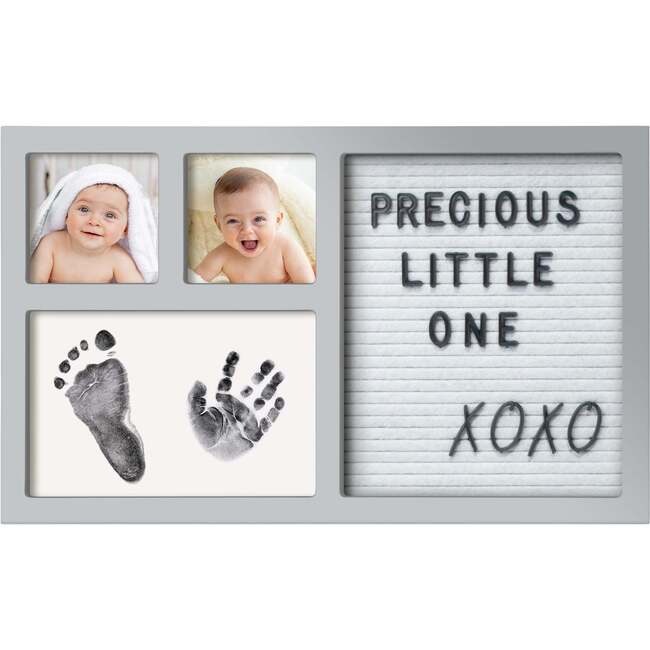 Heartfelt Inkless Baby Hand & Footprint Frame Kit With Letterboard, Cloud Gray