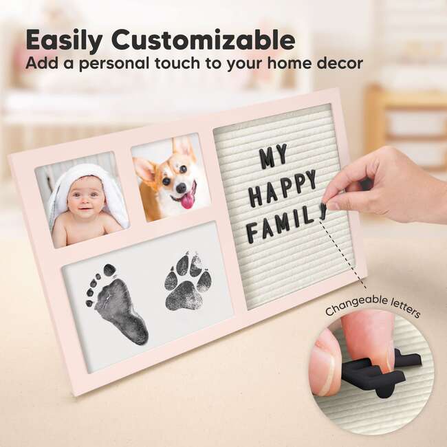 Heartfelt Inkless Baby Hand & Footprint Frame Kit With Letterboard, Petal Pink - Frames - 4