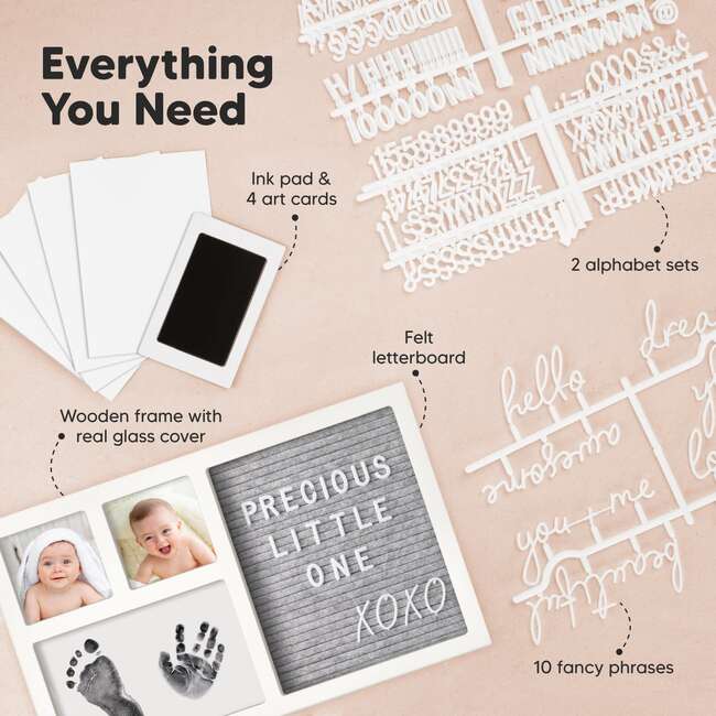 Heartfelt Inkless Baby Hand & Footprint Frame Kit With Letterboard, Alpine White - Frames - 2