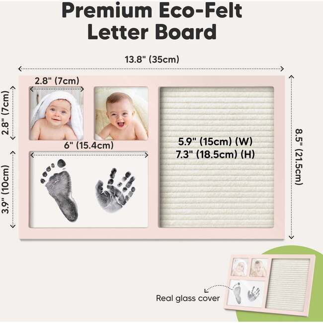 Heartfelt Inkless Baby Hand & Footprint Frame Kit With Letterboard, Petal Pink - Frames - 6