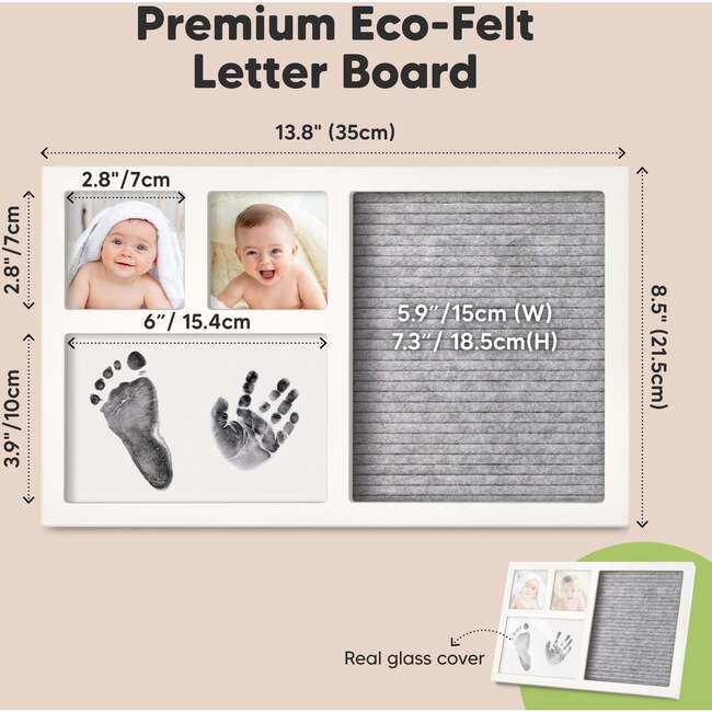 Heartfelt Inkless Baby Hand & Footprint Frame Kit With Letterboard, Alpine White - Frames - 6