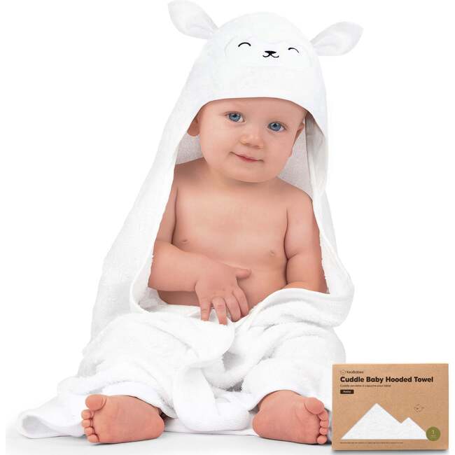 Cuddle Organic Baby Hooded Towel 30X30, Lamb Petite