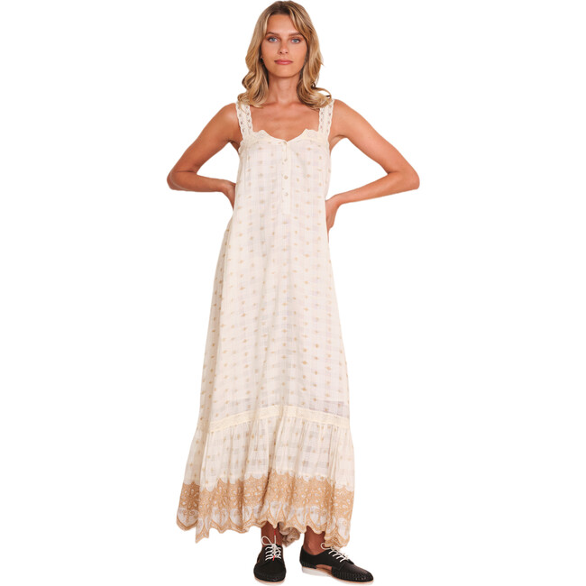 Women's Mossimo Woven Floral Embroidered Square Neck Maxi Dress, Sand