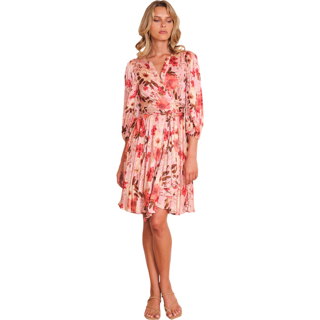 Women's Jessie Romance Floral Print Princess Sleeve Dress, Pink & Red