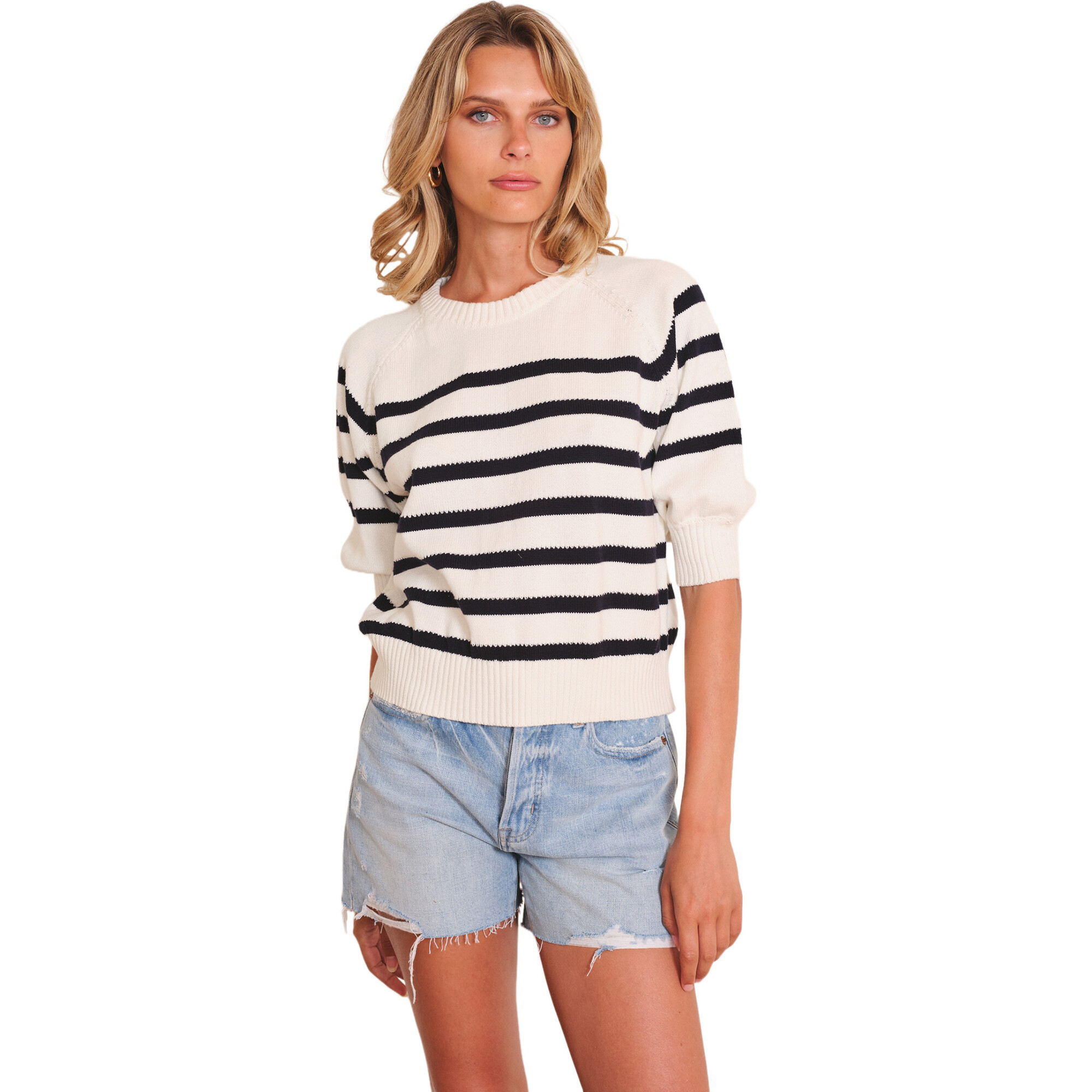 Women's Sarzana Striped Pull-Over Sweater, Black & White - Sweaters - 1