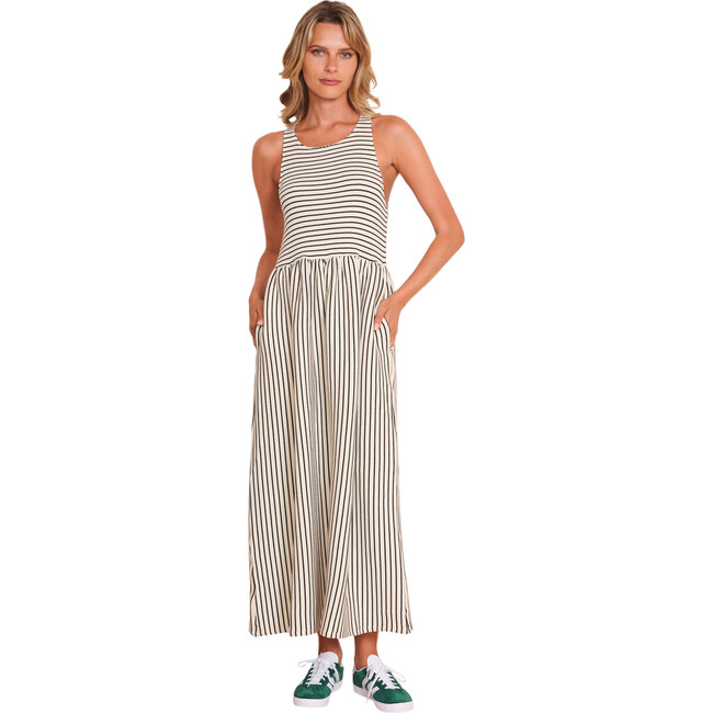 Women's Anzio Knit Seersucker Stripe Round Neck Maxi Dress, Ivory & Black