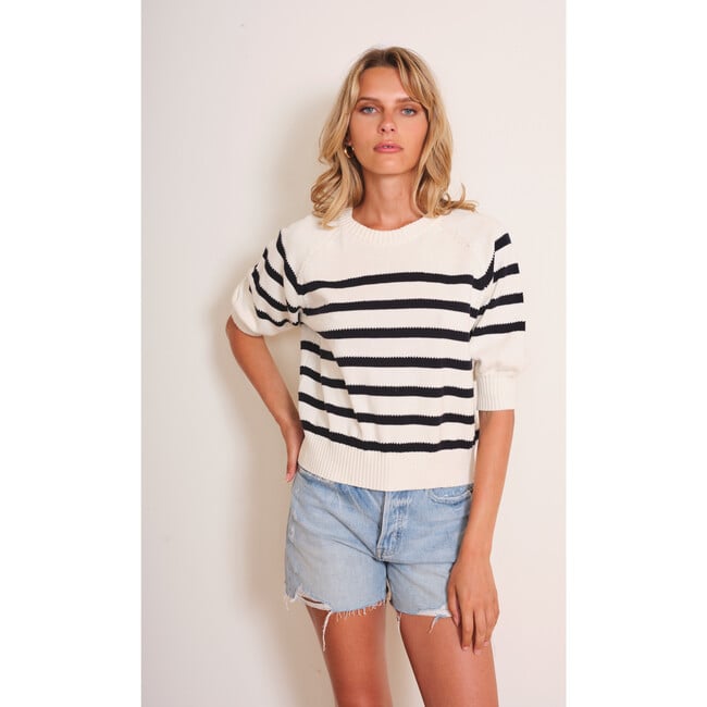 Women's Sarzana Striped Pull-Over Sweater, Black & White - Sweaters - 5