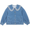 Carine Collared Denim Jacket, Blue - Blouses - 1 - thumbnail