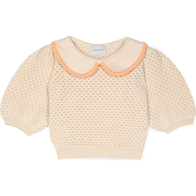 Carola Collared Openwork Sweater, Cream & Peach