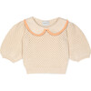 Carola Collared Openwork Sweater, Cream & Peach - Sweaters - 1 - thumbnail