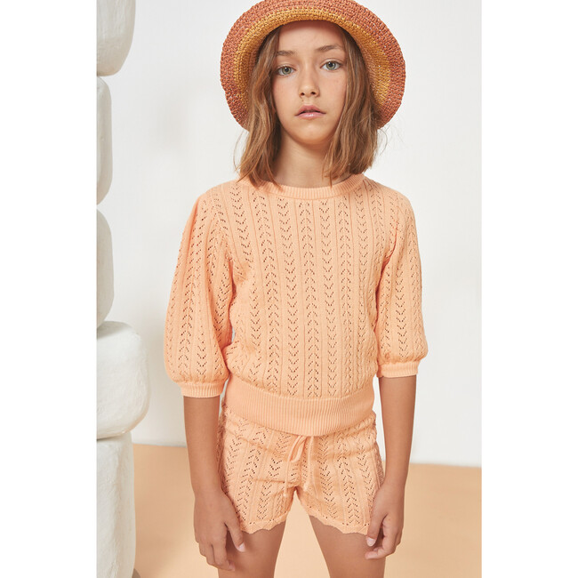 Nora Cotton Openwork Sweater, Peach - Sweaters - 3