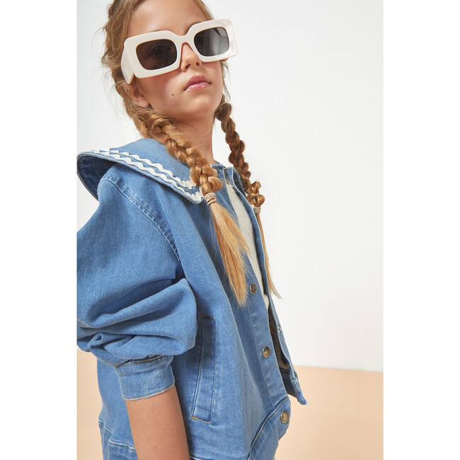 Carine Collared Denim Jacket, Blue - Blouses - 4