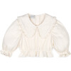 Capuccine Plumeti Collared Blouse, Ecru - Blouses - 1 - thumbnail