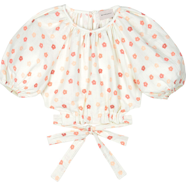 Adeline Muslin Flower Top, Cream & Coral - Blouses - 2