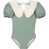 Daniela Collared Swimsuit, Ecru & Musgo Green - One Pieces - 1 - thumbnail