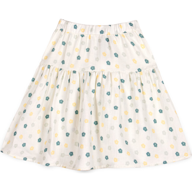 Mia Muslin Flower Skirt, Cream & Green Lily
