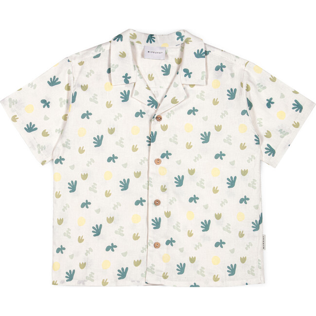 Matteo Linen Shirt, Cream & Green Lily