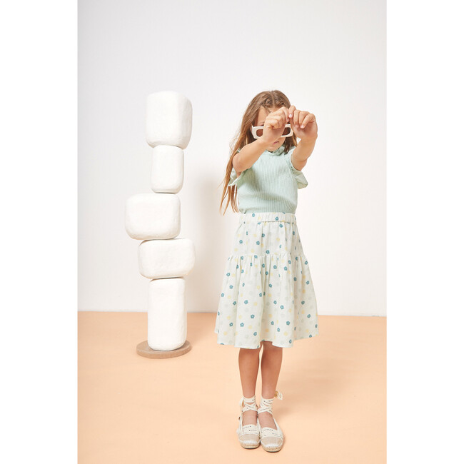 Mia Muslin Flower Skirt, Cream & Green Lily - Skirts - 2