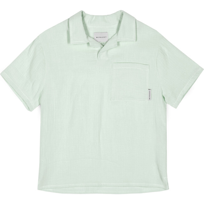Nicolo Muslin Polo Shirt, Green Lily
