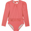 Macarena Long Sleeve Swimsuit, Coral - One Pieces - 1 - thumbnail