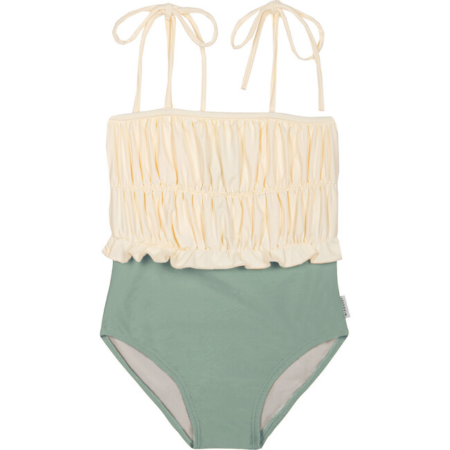 Julieta Block Color Swimsuit, Ecru & Musgo Green