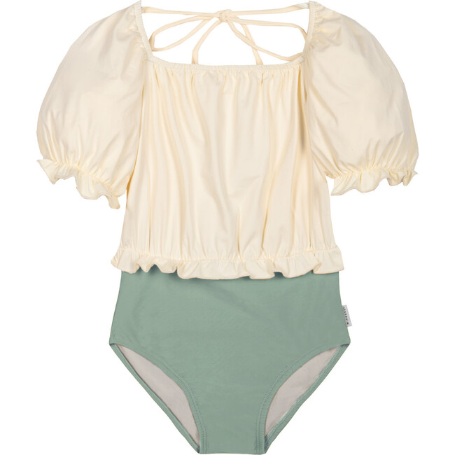 Élisa Block Color Swimsuit, Ecru & Musgo Green