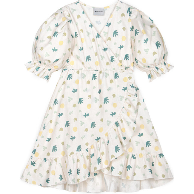 Océane Linen Dress, Cream & Green Lily