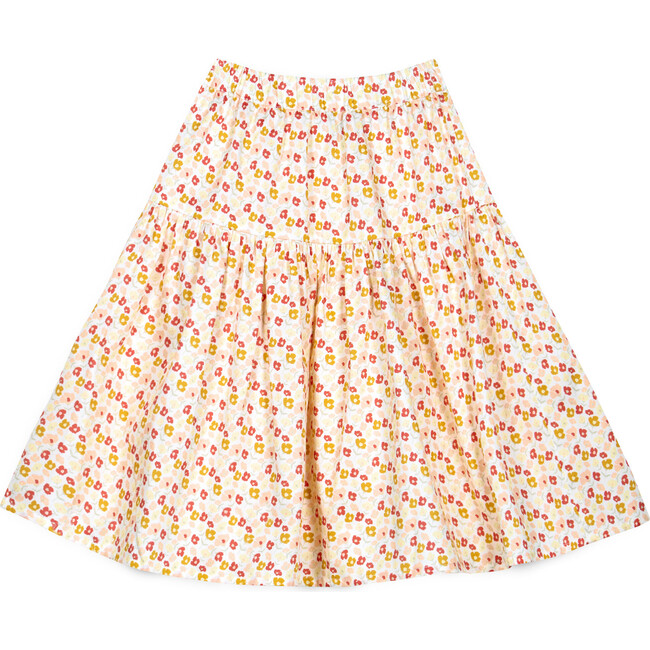 Mia Satin Skirt, Cream & Coral