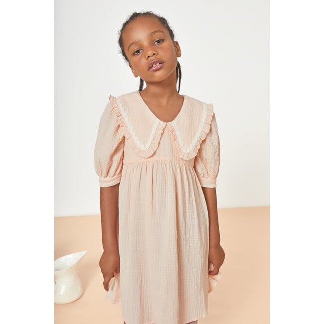 Capuccine Muslin Collared Dress, Salmon - Dresses - 3