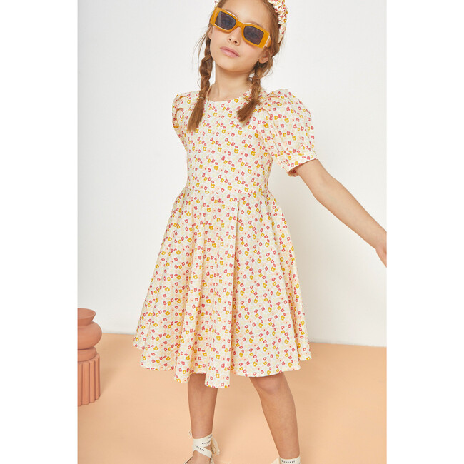 Marie Satin Dress, Cream & Coral - Dresses - 3