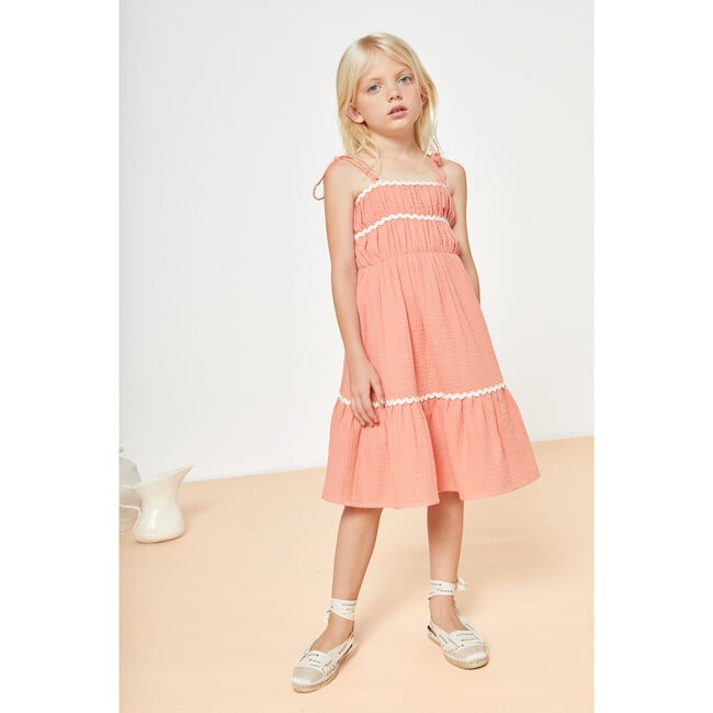 Anette Muslin Dress, Coral - Dresses - 4