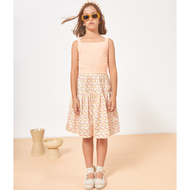 Mia Satin Skirt, Cream & Coral - Skirts - 3