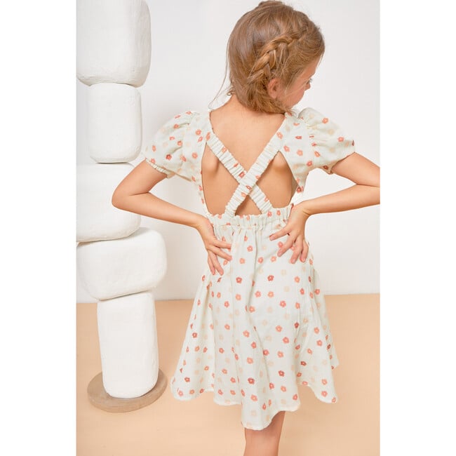 Marjorie Flower Muslin Dress, Cream & Coral - Dresses - 5