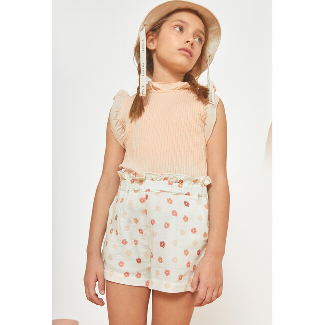 Adeline Muslin Flower Short, Cream & Coral - Shorts - 2