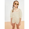 Carola Openwork Short, Beige - Shorts - 3