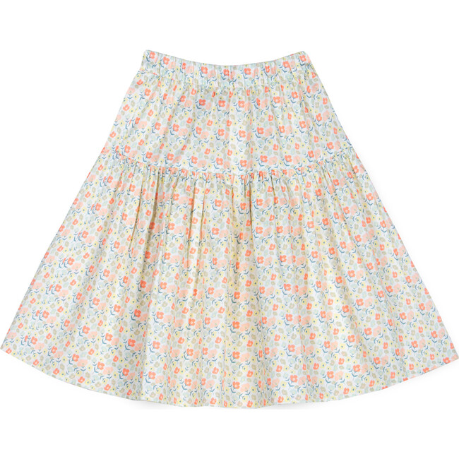 Mia Satin Skirt, Cream & Green Lily