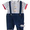 Striped Sailor Bear Romper, Navy - Onesies - 1 - thumbnail