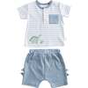 Striped Dinosaur Pocket Outfit, White - Mixed Apparel Set - 1 - thumbnail