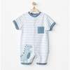 Striped Dinosaur Pocket Romper, Blue - Onesies - 2