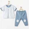 Striped Dinosaur Outfit, Blue - Mixed Apparel Set - 2